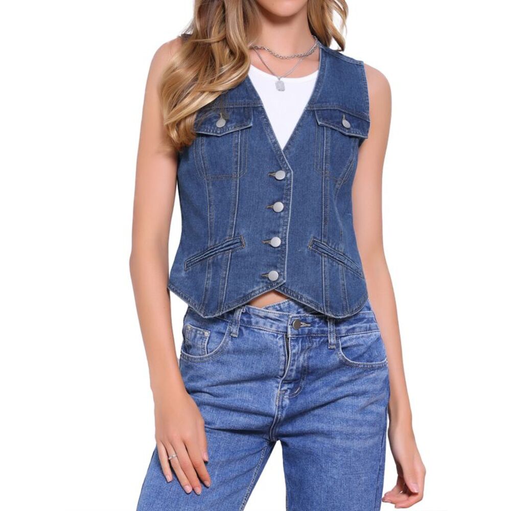 NEW ALLEGRA K BLUE DENIM VEST